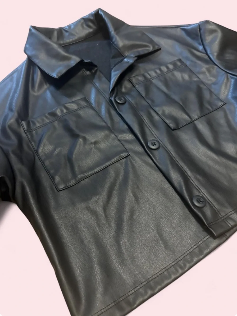 Amazon Essentials Black Faux Leather Button-Up Jacket for Kids